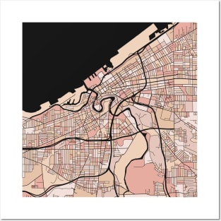 Cleveland Map Pattern in Soft Pink Pastels Posters and Art